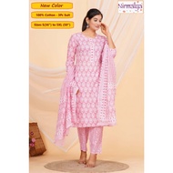 S-5XL - Readymade Cotton Punjabi Suit - Nirmalya Hand Printed 3Pc Set, ST1225