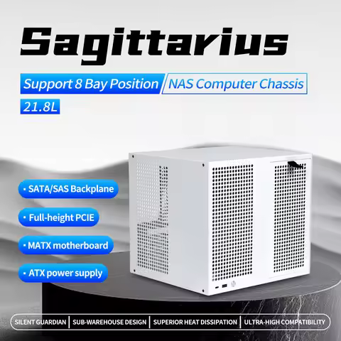 Sagittarius 8 Bay Position NAS Computer Chassis, SATA/SAS Backplane | Full-height PClE | MATX Mother
