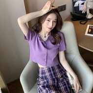 紫色短袖針織開衫 女裝薄款慵懶風小外套- 白色 均碼
