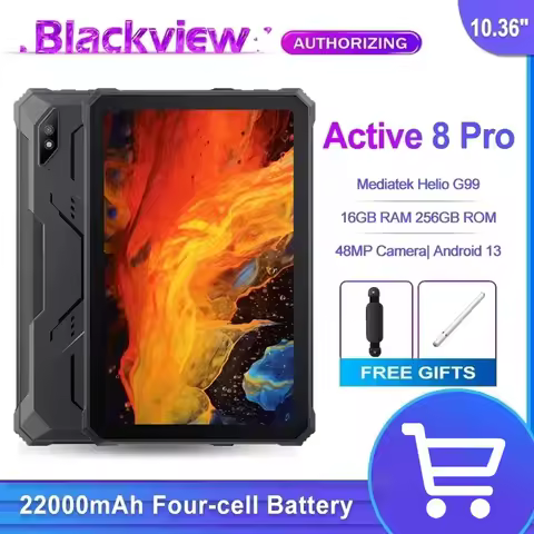 Blackview Active 8 Pro Rugged Tablets 22000mAh Battery Android 13 10.36" 2.4K Display 16GB 256GB Hel