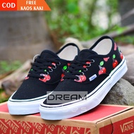 PROMO DISKON SEPATU VANS91 BLACK CHERRY MOTIF WANITA CASUAL LUCU PREMIUM MADE IN VIETNAM
