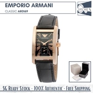 (SG LOCAL) Emporio Armani AR0169 Classic Rectangular Quartz Leather Strap Women Watch