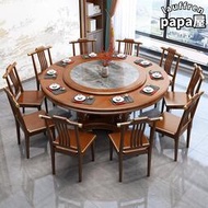 新中式家用實木圓形餐桌椅組合飯店飯廳帶轉盤8人10人12人大圓桌