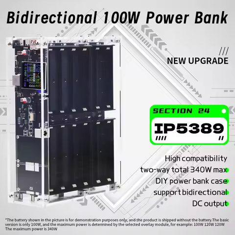 24 Cell 21700 18650 340W 1.54inch IPS Screen DIY Power Bank Case No Welding No Battery 100W 120W 120