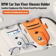BMW Car Sun Visor Glasses Holder Leather Eyeglasses Clip Ticket Card Pen Organizer for BMW 3 Series 