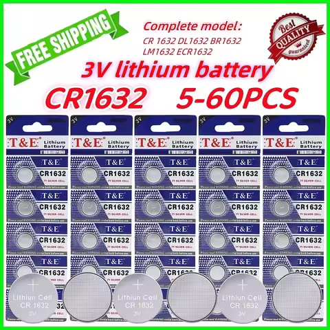 5-60PCS CR1632 3V lithium battery 125mAh BCR 1632 DL1632 BR1632 LM1632 ECR1632 Button Coin Cells Bat