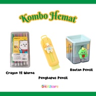 Economical Combo - Stationary Crayon 12 Colors Pencil Eraser and Sharpener
