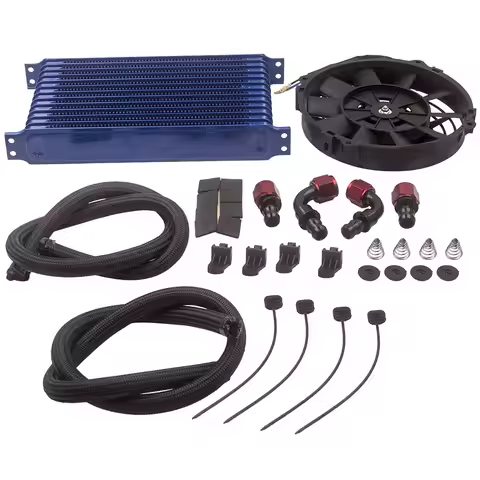 AN10 13 Row Engine Trust Oil Cooler Kit Radiator 7" 10V Electric Cooler Fan Kit