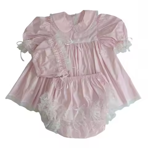 Hai'an pink PVC adult baby sissy style dress with matching hat and lantern pants setDZPPXSY02-15