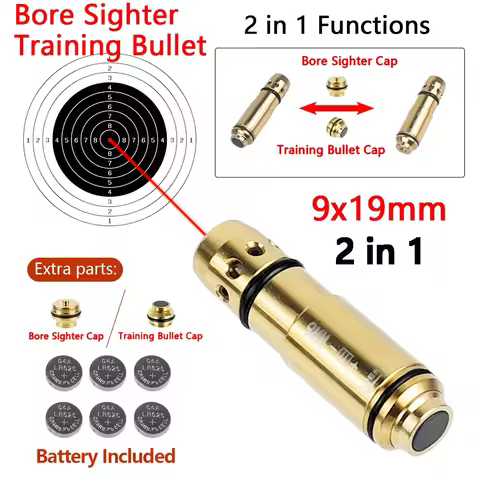 9x19mm Laser Training Bullet or Bore Sight 2 in 1 Dual Purpose Laser Sight Pointer for Dry Fire 9mm 
