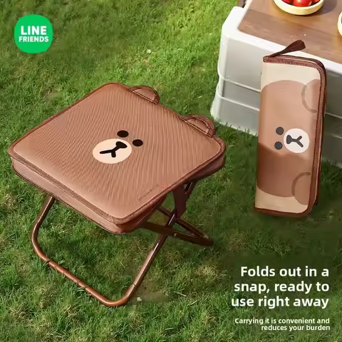 LINE FRIENDS Brown Cony Sally Anime Cartoon Cute Folding Chair Kawaii Home Portable Outdoor Camping 