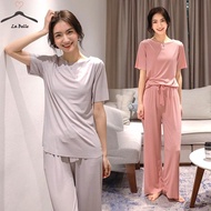 [PLAIN] Soft Suit Two Piece (Pyjamas Shirt &amp; Long Pants) Silk Women Sleepwear Nightwear Baju Tidur Perempuan