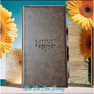 Small A4 size PVC leather menu cover (inner size 15x30cm) with 10 brown and black leaves for restaur