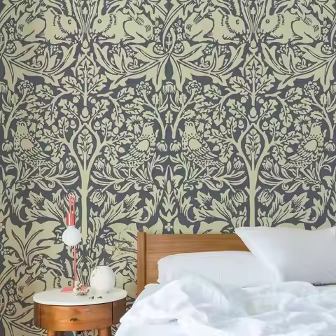 William Morris Brer Rabbit Wallpaper,Powder Blue,17th Century Italian Silk Inspired Wall Mural For H