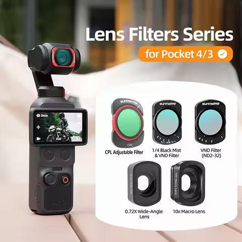Magnetic Lens Filter for DJI Osmo Pocket 4 3 1/4 Black Mist ND2 TO 32 0.72X Wide-Angle 10x Macro for
