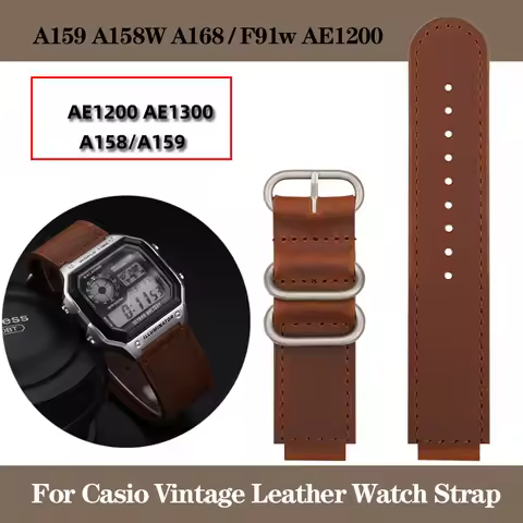 Retro Leather Watch Strap for Casio AE-1200WH Small Square Watch A159W-N1 A168 AE-1200WH/1300/1000 A