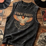 Hree Bird Printed Vintage Washed Vest, Rock Guy Print Fashionable Fitness Vest Oversized