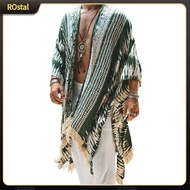 Men Casual Cape Irregular Print Cape Mens Irregular Print Beach Cloak with Fringe Edges Reversible C