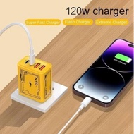 ️‍ 4Ports 120W Dual PD USB Charger - Wall Adapter QC 3.0 Fast Charging - Travel EU/US/UK Plugs Conve