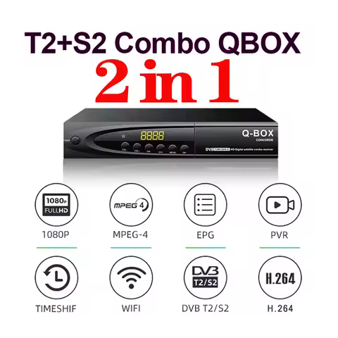 Combo 2 in 1 DVB T2 S2 Digital Tuner QBOX Satellite TV Receiver H264 TV Decoder 1080P Full HD PVR EP