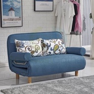 東西物聚 - 包安裝送貨-小戶型家用可摺疊梳化床 【高級麻布】湖藍色-寬度80cm（一個抱枕） 可伸縮兩用沙發床 伸缩床 單人床 雙人床 摺疊床