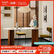 Shunfan โต๊ะรับประทานอาหารสีขาว/แผ่นหินหลุมโต๊ะรับประทานอาหารกันขีดข่วนกันลวกกันซึมสี/โต๊ะกลมโต๊ะยาวหลายแบบ