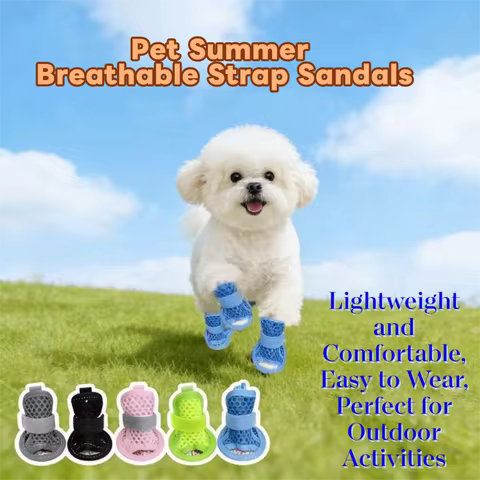 4Pcs/Set Non-Slip Su Dog Shoes Adjustable Soft Breathable Pet Sandals Wear-resistant Soft Sole Hollo
