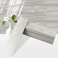 80-Piece Light Gray Stone Peel and Stick Backsplash Tile, 2"x 8" PVC Subway Tiles, Stick on Backspla