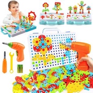 Others - 316片玩具電鑽拼圖3D組合模型、兒童玩具工具組、含電動電鑽之3D建築玩具，適合4至9歲男女孩的益智禮物