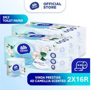 [Bundle of 2/4] Vinda Prestige 3 Ply 4D-Deco Embossed Camellia Scented Toilet Paper Roll (16 Rolls)