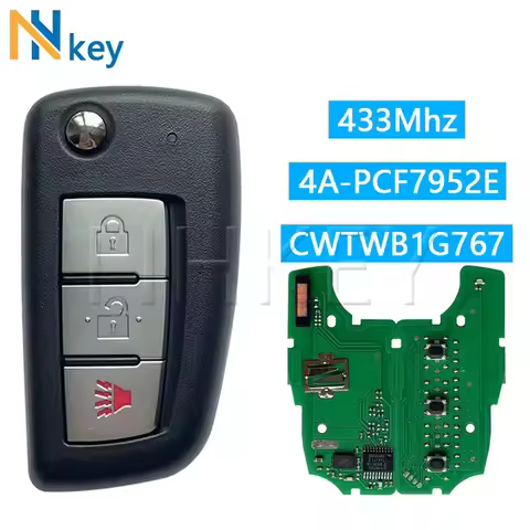 NHKEY CWTWB1G767 Smart Flip Remote Key 3 Buttons 433MHz 4A PCF7952E For Nissan Qashqai J11 Pulsar C1