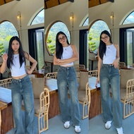 Dark Washed Denim Straight-Leg Pants V9423