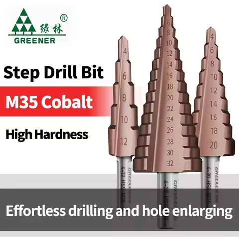 GREENERY 4-12 4-20 4-32mm Spiral Step Drill Bit HSS-CO Tapered Drill Triangle Shank Pagoda Drill for