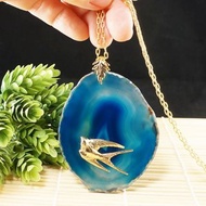 藍瑪瑙切片板燕子雨燕燕子雀吊墜項鍊珠寶