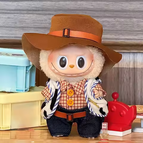 Cute Cowboy Clothes for Labubu Fashion Overalls Set Clothing Hats for Labubu V1 V2 V3 Cartoon Clothe