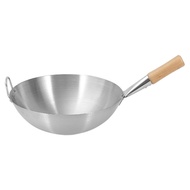 Wholesale 1pc Stainless Steel Single Handle Wok Practical Wok Kitchen Utensil (Silver)