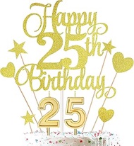 25th Birthday Cake Decorations Set Include 25th Birthday Candles Numeral 25 Cake Candles and Happy 2