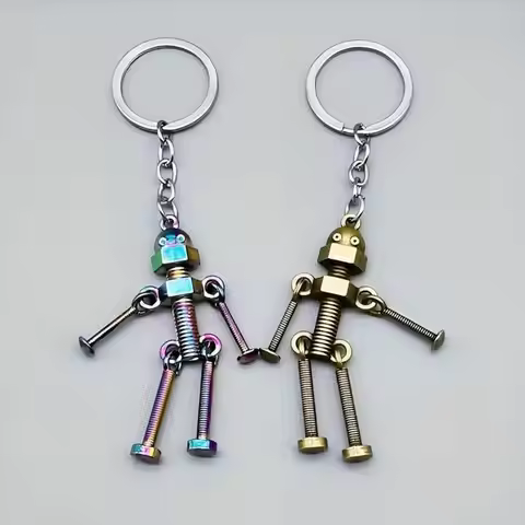 Vintage Movable Screw Robot keychain Multicolor Metal Robot Keyring for Men Women Backpack Car Key P