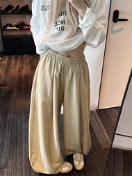 สีกากี ตะเกียง กางเกง ผู้หญิง หลวม Lazy Style High เอว ขาตรง กางเกงขายาว Studio Babp ลำลอง กางเกงขาย