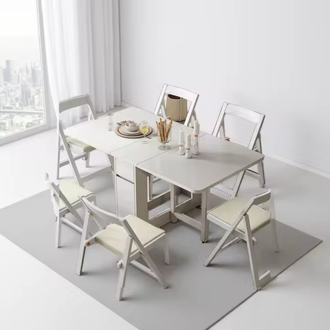 Foldable Dining Table For Small Household Folding Table To Save Space Movable 1.3m Wood Table With 0