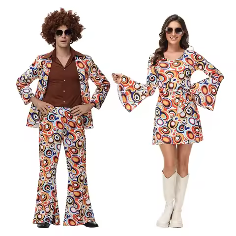Halloween Party Disco Adult Couples Hippie Costumes Women Male 70s 80s Rock Disco Cosplay Outfits Da