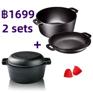 Cast Iron Double Dutch Oven - Pre-Seasoned 5-Quart Set – 2-in-1 Combo-Cooker: 5-Qt Deep Pot + 10" Skillet - Frying Pan Converts to Lid of Dutch Oven – Grill Stove Top BBQ and Induction Safe