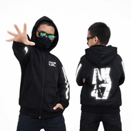 AK47 Kids Balaclava Jacket Reflective Black Hoodie Full Zipper Face Cover Street Style Cool