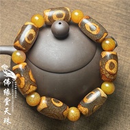 Tibetan Nine-Eyed Dzi Beads Chalcedony Old Agate Bracelet Tibetan Three-Eyed Round Beads Dzi Beads B