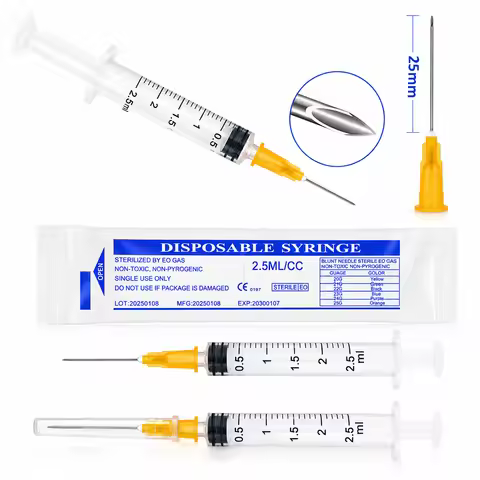 100Pcs 2.5ml/cc Small Disposable Syringe With 25G 25mm Needle Sterile Individually Packed For Indust