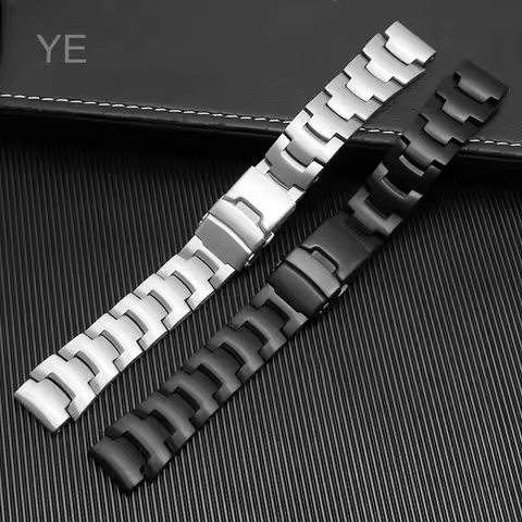 Durable 18mm Steel Watchbands for Casio PRO TREK PRG-250/260/270 PRW-3500/2500/5100 Black Folding Bu