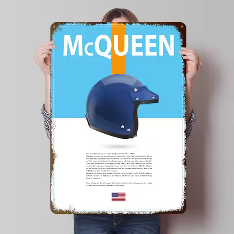 Steve McQueen Helmet Poster Customized Vintage Metal Signs Wall Art Retro Tin Plaque for Decoration