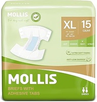 MOLLIS Adult Diapers for Women and Men, Unisex Disposable Incontinence Briefs with Tabs, Maximum Absorbency, Overnight Leak Protection, X-Large, 60 Count