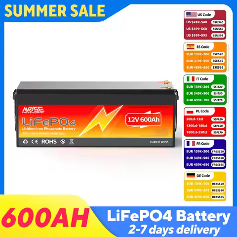 MOSEWORTH 12V 600AH LiFePO4 Lithium Battery with 200A BMS 7680Wh Rechargeable Batteries 10000+ Cycle