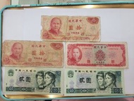 1980年中國人民銀行2元人民幣,同中華民國台灣台幣1949年同1976年10元有黃同接過